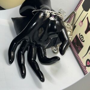 Hello Kitty Silver Bangle Bracelet with Black Enamel Charm